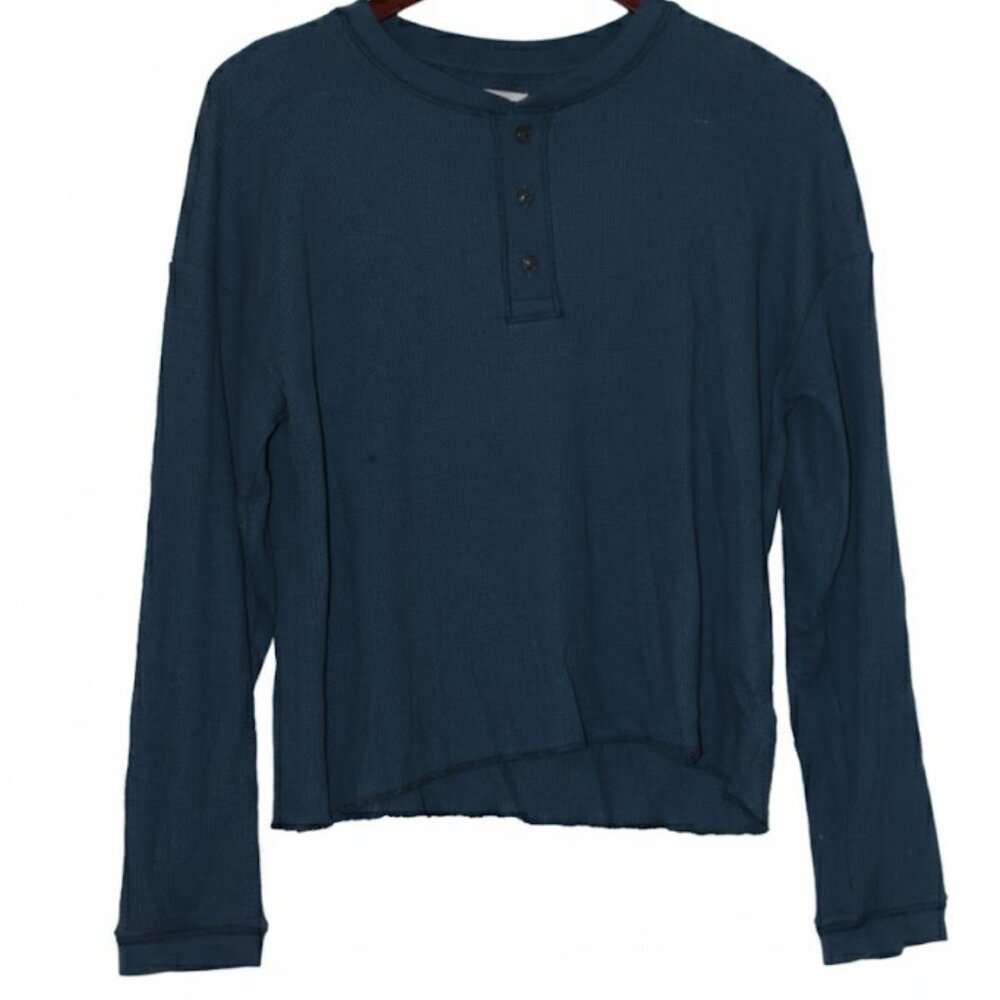 Everlane The Boxy Henley in Cozy Waffle – Slate Blue Medium